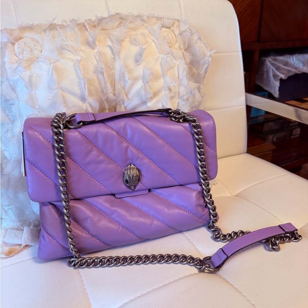 Kurt Geiger Lavender Quilted Shoulder Bag with Gunmetal Chain